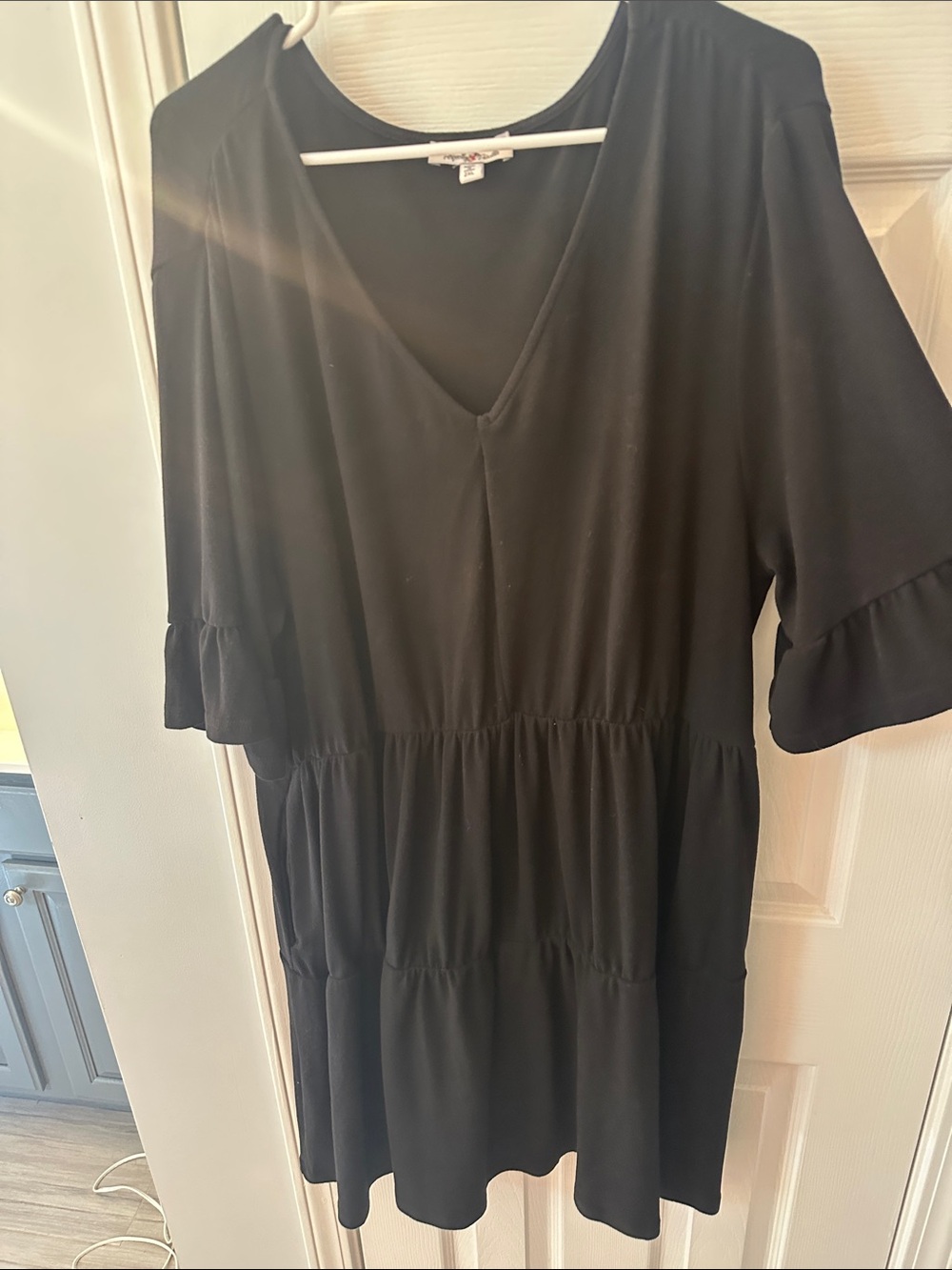 Black V-Neck Tiered Mini Dress